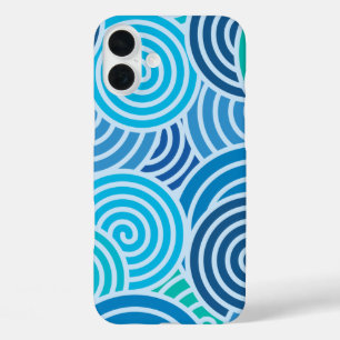 Modern Blue Spiral Pattern iPhone 16 Plus Case