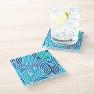 Modern Blue Spiral Pattern Glass Coaster