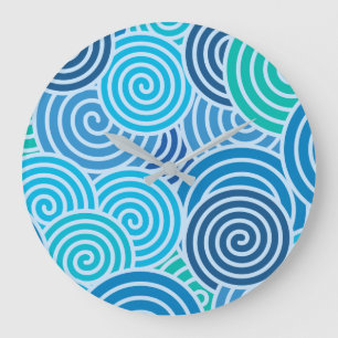 Modern Blue Spiral Pattern Large Clock