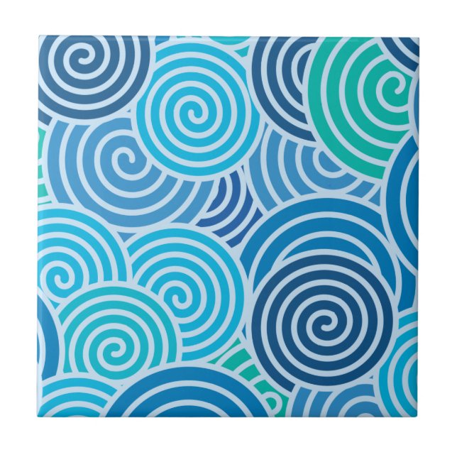 Modern Blue Spiral Pattern Tile (Front)