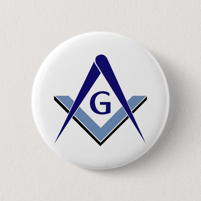 Modern Blue Square & Compasses 6 Cm Round Badge (Front)