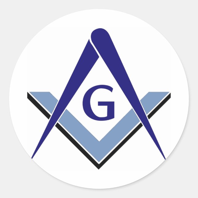 Modern Blue Square & Compasses Classic Round Sticker (Front)