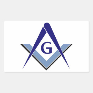 Modern Blue Square & Compasses Rectangular Sticker