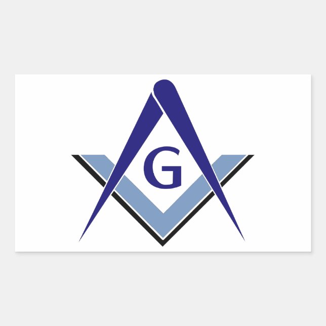 Modern Blue Square & Compasses Rectangular Sticker (Front)