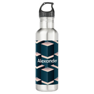 Modern Blue Square Geometric Pattern Personalise 710 Ml Water Bottle