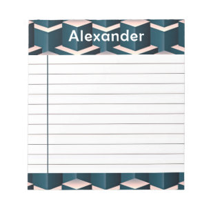 Modern Blue Square Geometric Pattern Personalise Notepad