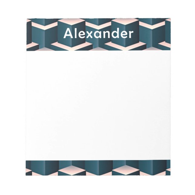 Modern Blue Square Geometric Pattern Personalise Notepad (Front)