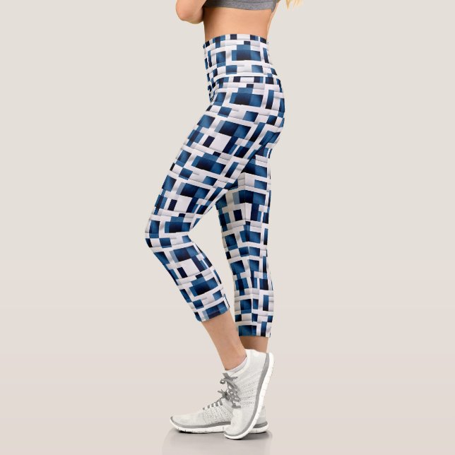 Modern Blue Squares Repeating Pattern Capri Leggings (Left)