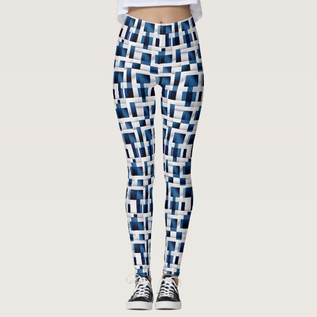 Modern Blue Squares Repeating Pattern Leggings (Front)