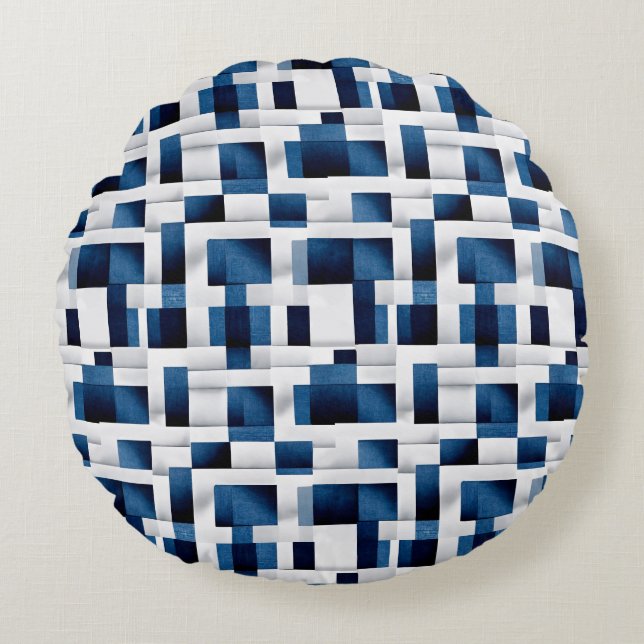 Modern Blue Squares Repeating Pattern Round Cushion (Front)