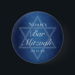Modern Blue Star of David Formal Bar Mitzvah Party 6 Cm Round Badge<br><div class="desc">Beautiful deep shades of dark blue create a texture like water on these formal Bar Mitzvah party buttons. Elegant white minimalist script on party favours with your son's name on the subtle Star of David to celebrate your Jewish son's coming of age.</div>