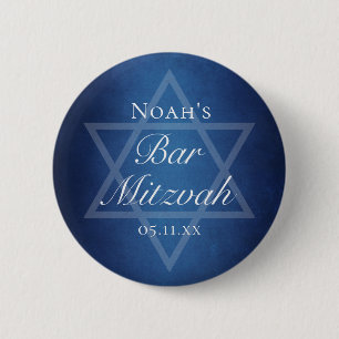 Modern Blue Star of David Formal Bar Mitzvah Party 6 Cm Round Badge