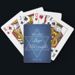 Modern Blue Star of David Formal Bar Mitzvah Party Playing Cards<br><div class="desc">Beautiful deep shades of dark blue create a texture like water on these formal Bar Mitzvah party playing cards. Elegant white minimalist script on party favours with your son's name on the subtle Star of David to celebrate your Jewish son's coming of age.</div>