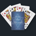 Modern Blue Star of David Formal Bar Mitzvah Party Playing Cards<br><div class="desc">Beautiful deep shades of dark blue create a texture like water on these formal Bar Mitzvah party playing cards. Elegant white minimalist script on party favours with your son's name on the subtle Star of David to celebrate your Jewish son's coming of age.</div>