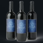 Modern Blue Star of David Formal Bar Mitzvah Party Wine Label<br><div class="desc">Beautiful deep shades of dark blue create a texture like water on this formal Bar Mitzvah party wine label. Elegant white minimalist script on labels with your son's name on the subtle Star of David to celebrate your Jewish son's coming of age.</div>