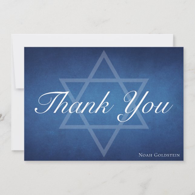Modern Blue Star of David Personalised Bar Mitzvah Thank You Card (Front)