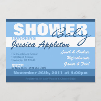 Modern Blue Stripe Baby Shower Invitations