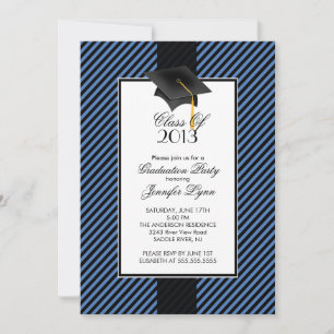 Modern Blue Stripe Graduation Party Invitation