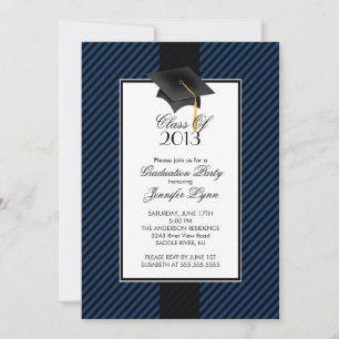Modern Blue Stripe Graduation Party Invitation
