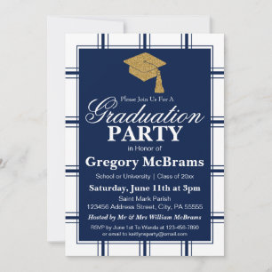 Modern Blue Stripe Graduation Party Invitation