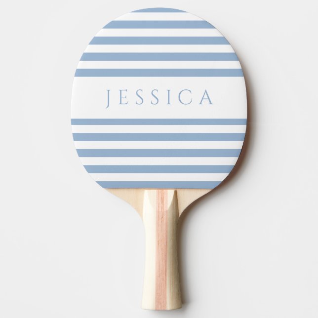 Modern Blue Striped Custom Name  Ping Pong Paddle (Front)