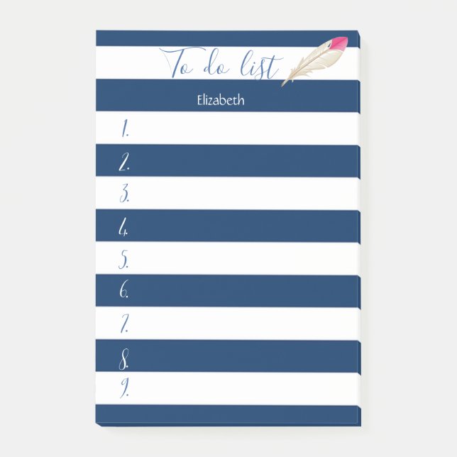 Modern  Blue Striped,Feather ,To Do List Post-it Notes (Front)