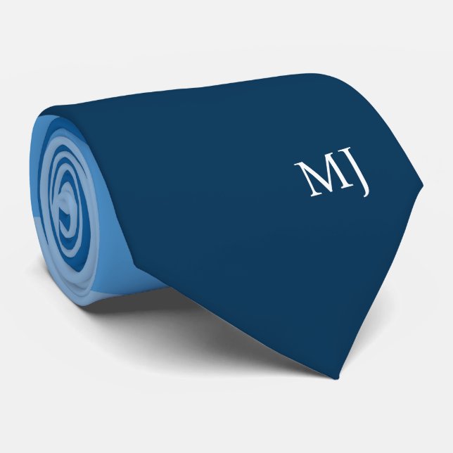 MODERN BLUE STRIPED LINES MONOGRAM INITIALS CUSTOM TIE (Rolled)