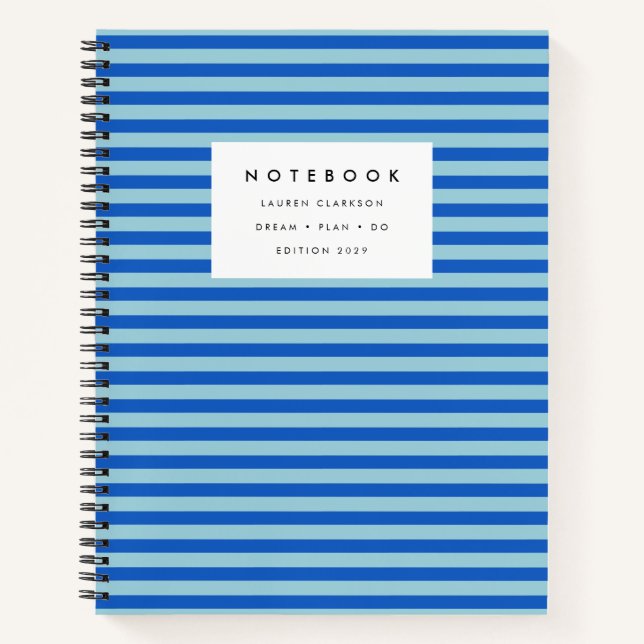 Modern Blue Striped Notebook (Front)