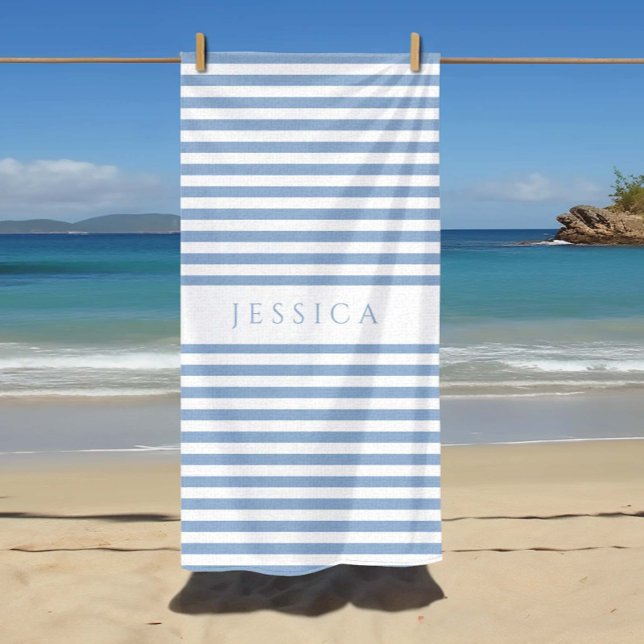 Modern Blue Striped Pattern Beach Towel (Personalized Modern Blue Striped Pattern Beach Towel.)