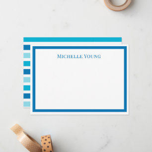 Modern Blue Striped Personalised Name Note Card