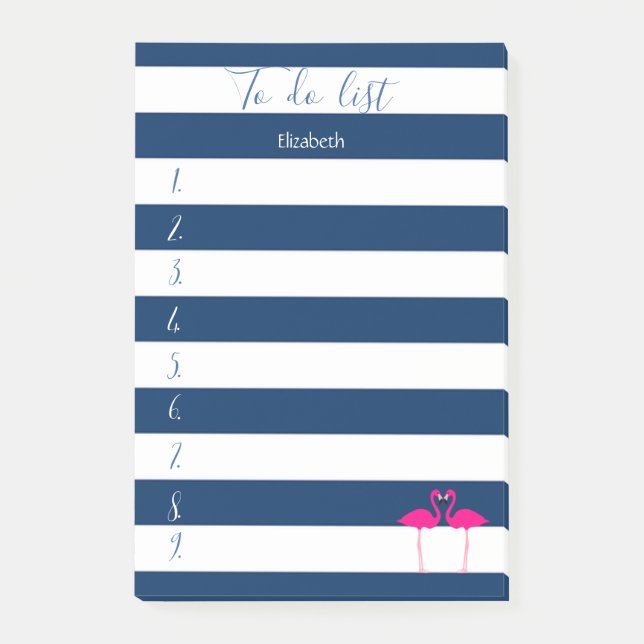 Modern  Blue Striped,Pink Flamingos ,To Do List Post-it Notes (Front)