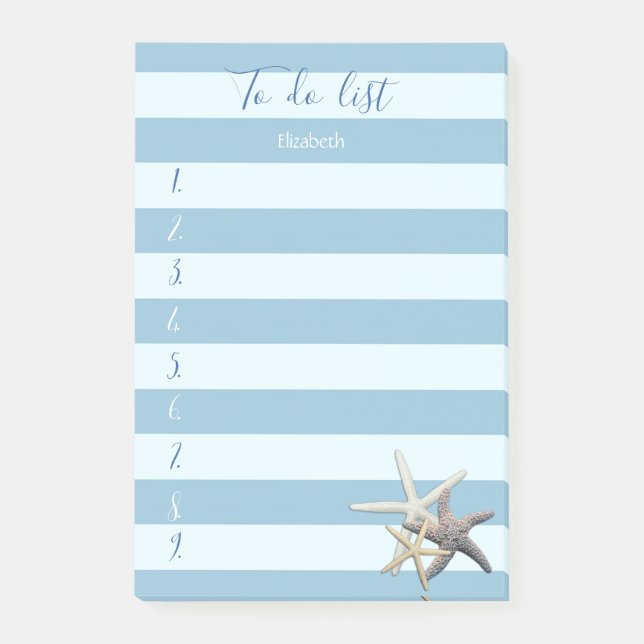 Modern  Blue Striped,Sea stars ,To Do List Post-it Notes (Front)