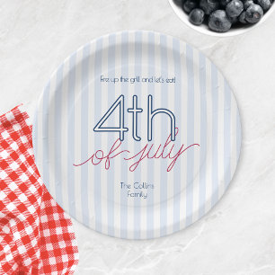 Modern Blue Stripes 4th of July Summer Party Paper Plate