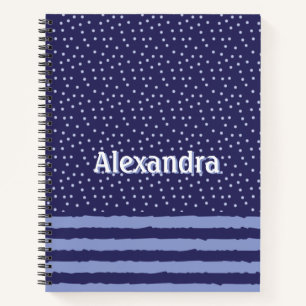 Modern Blue Stripes And Dots Personalised Notebook