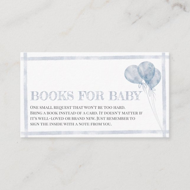 Modern Blue Stripes Balloons Oh Boy Books For Baby Enclosure Card (Front)