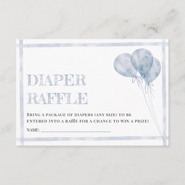 Modern Blue Stripes Balloons Oh Boy Diaper Raffle Enclosure Card (Front)