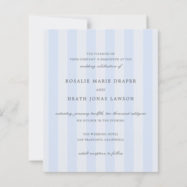 Modern Blue Stripes Elegant Budget Wedding Invite (Front)