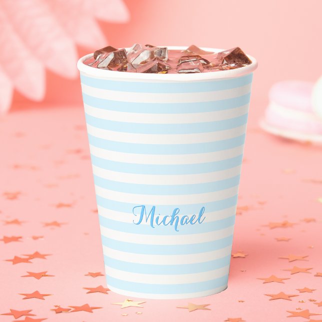 Modern Blue Stripes Elegant Monogrammed Typography Paper Cups (Modern Blue Stripes Elegant Monogrammed Typography Paper Cups)