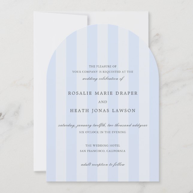 Modern Blue Stripes Elegant Wedding Invitation (Front)