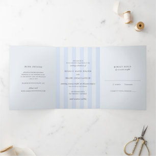 Modern Blue Stripes Elegant Wedding Tri-Fold Invitation