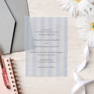 Modern Blue Stripes Elegant Wedding Vellum Invitations