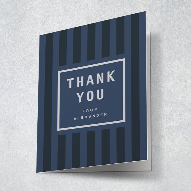 Modern Blue Stripes Graduation Thank You Card (Creator Uploaded)