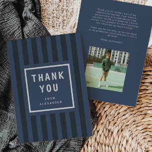 Modern Blue Stripes Graduation Thank You Card