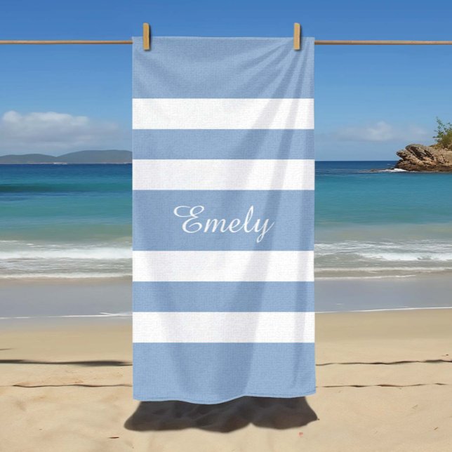 Modern Blue Stripes Name Beach Towel (Modern Blue Stripes Name Beach Towel)