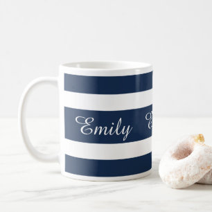 Modern Blue Stripes Name Coffee Mug