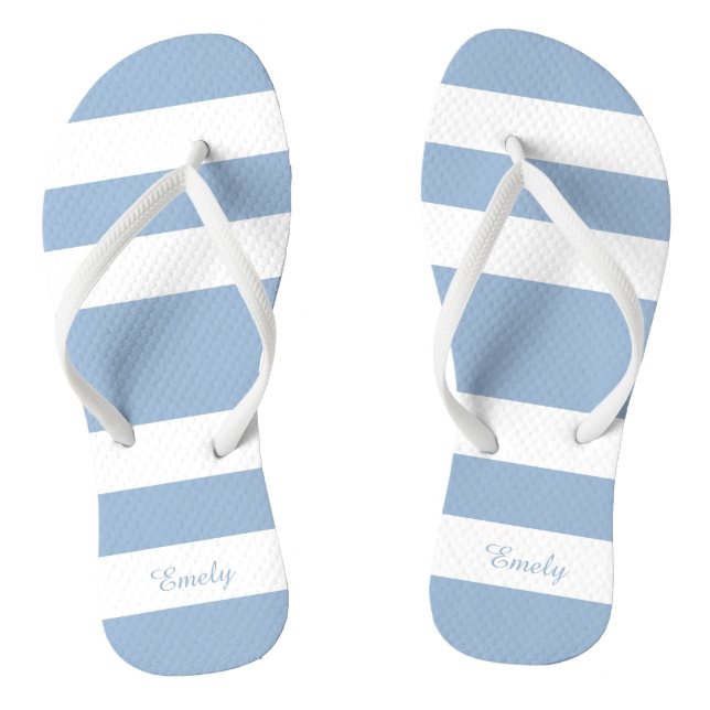 Modern Blue Stripes Name Flip Flops (Footbed)