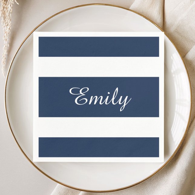 Modern Blue Stripes Pattern Name Napkin (Modern Blue Stripes Pattern Name Napkins)