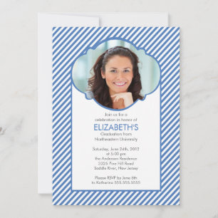 Modern Blue Stripes Photo Graduation Invitation
