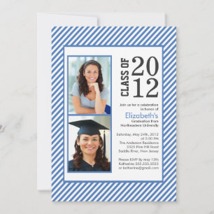 Modern Blue Stripes Photo Graduation invitation