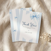Modern Blue Stripes & Watercolor Bow Boy Birthday
